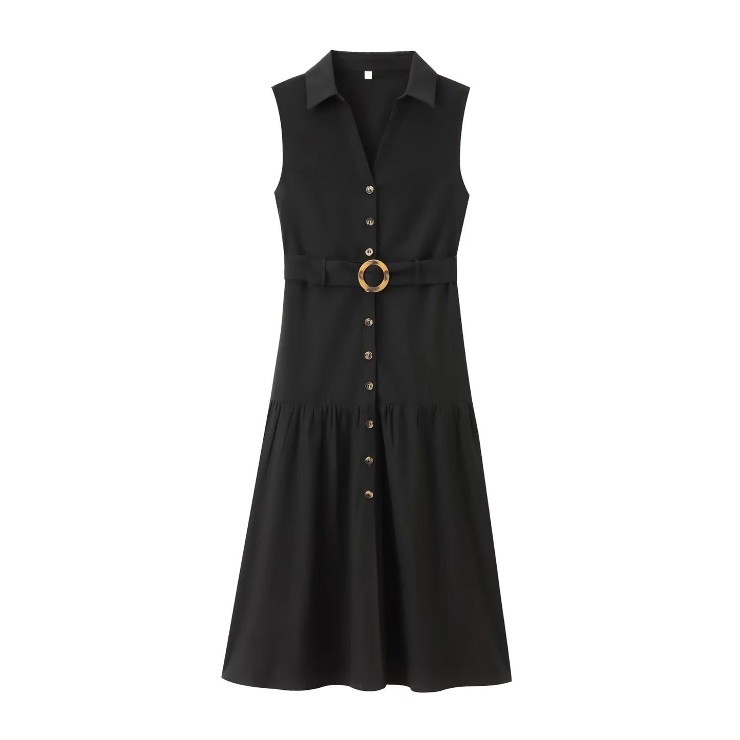 Women's V-neck Sleeveless Belt Shirt Dress