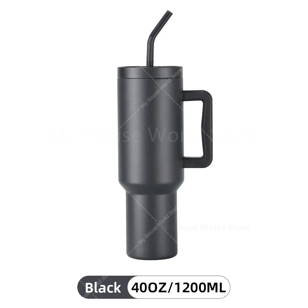 40oz Tumbler with Handle and Straw Stainless Steel Insulated Cup Keep Hot Cold BPA Free Vacuum Cup Travel Coffee Thermos Bottle