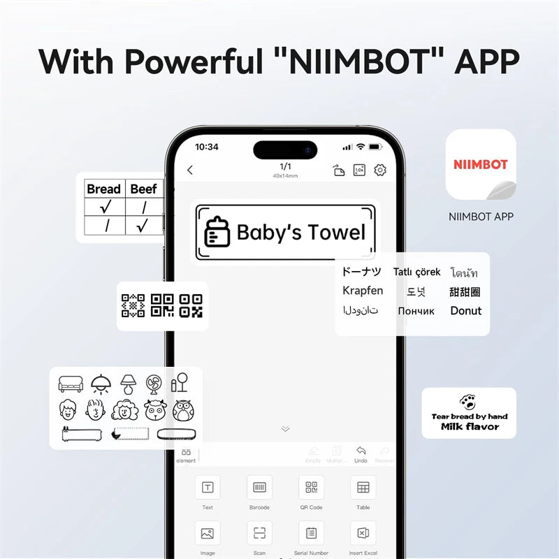 NIIMBOT B1 Portable Thermal Printer With Tapes 2 Inch Adhesive Label Printer Mini Bluetooth Sticker Maker Support Smartphones PC