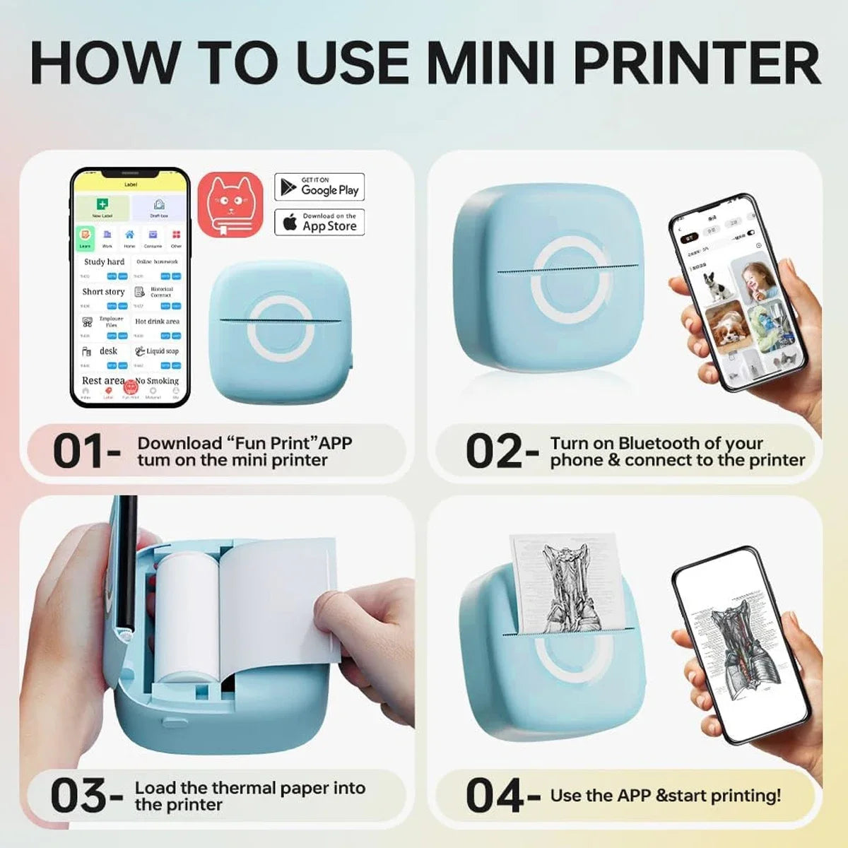 Mini thermal printer portable wireless printer with bluetooth compatible with android and ios