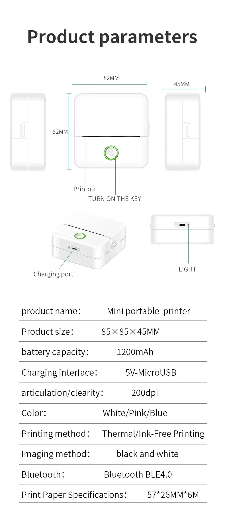 Mini Portable label thermal printer endurance Bluetooth HD picture printer for student error title note pocket inkless printing