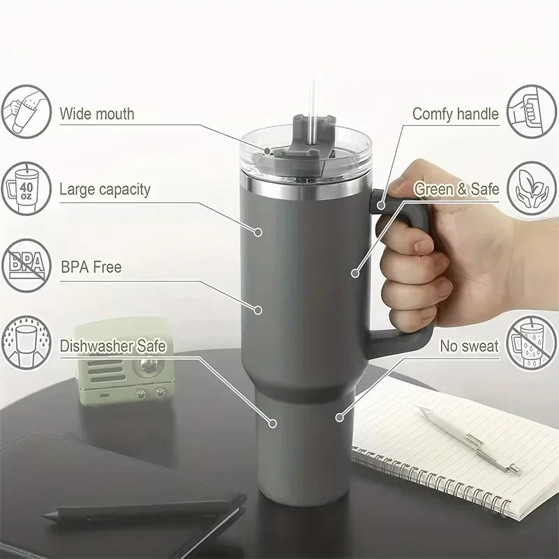 40oz Stainless Steel Vacuum Insulated Tumbler Customizable Coffee Mug with Handle Stylish Outdoor Drinkware for Travel