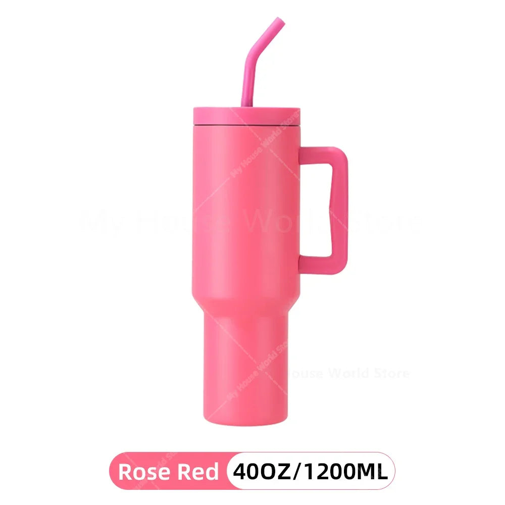 40oz Tumbler with Handle and Straw Stainless Steel Insulated Cup Keep Hot Cold BPA Free Vacuum Cup Travel Coffee Thermos Bottle