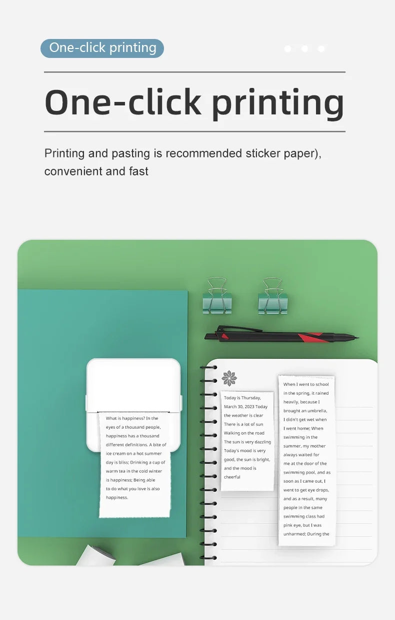 Mini Portable label thermal printer endurance Bluetooth HD picture printer for student error title note pocket inkless printing