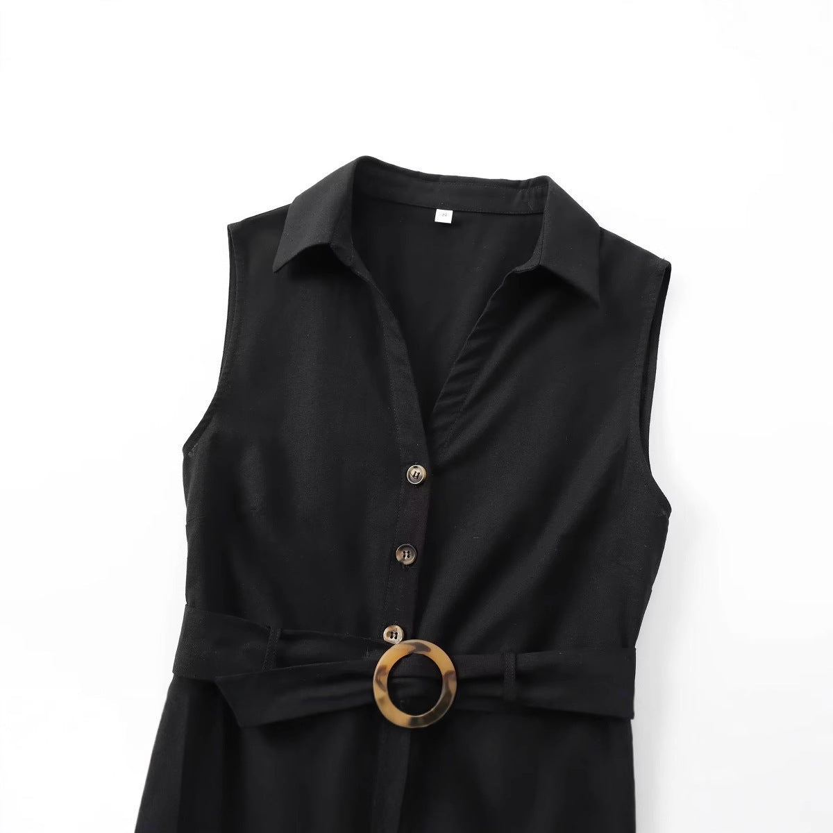 Women's V-neck Sleeveless Belt Shirt Dress